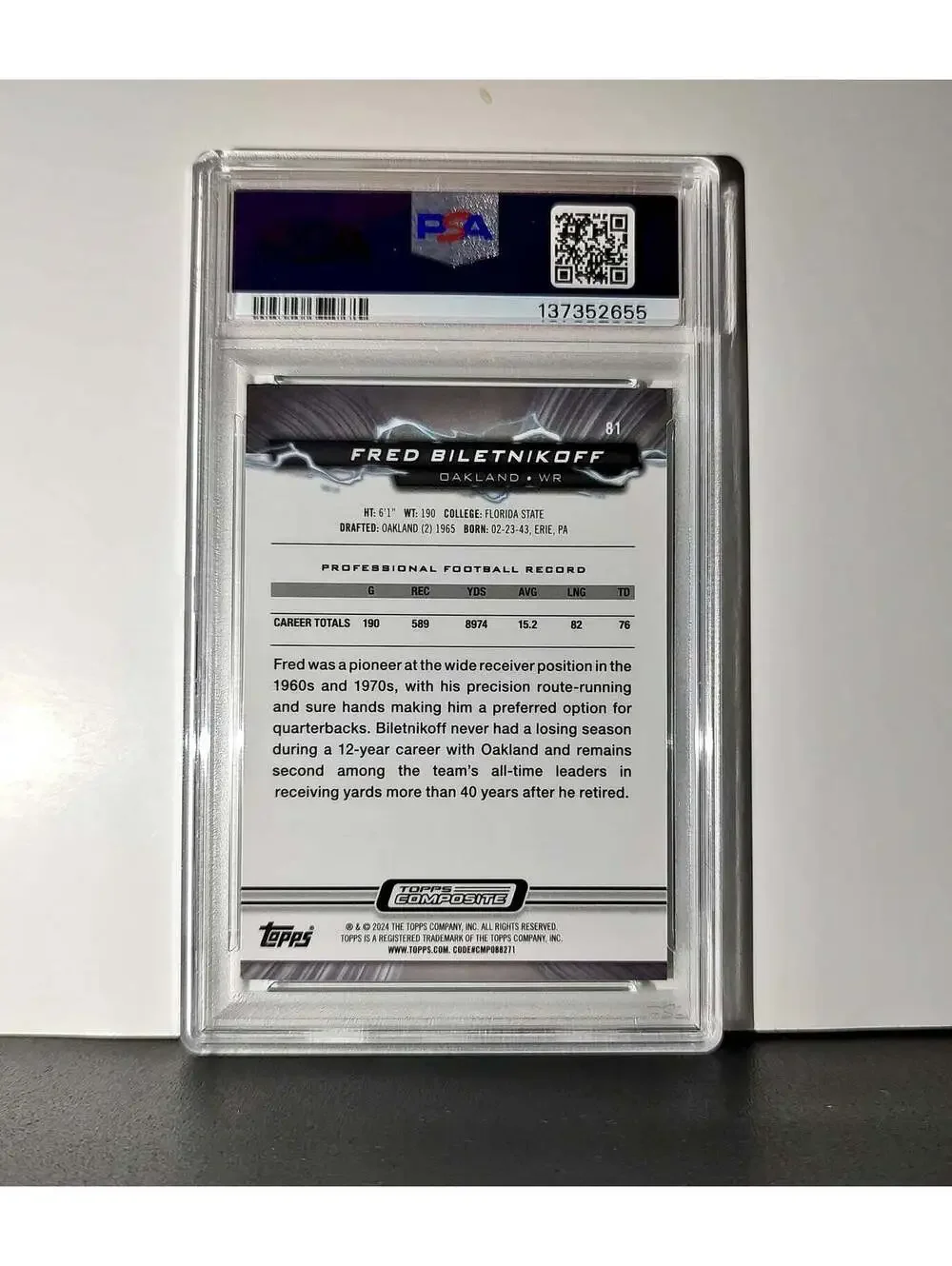 Fred Bilentnikoff 2023 Topps Resurgence 08/20 Lime Green Power Surge #81 PSA 10